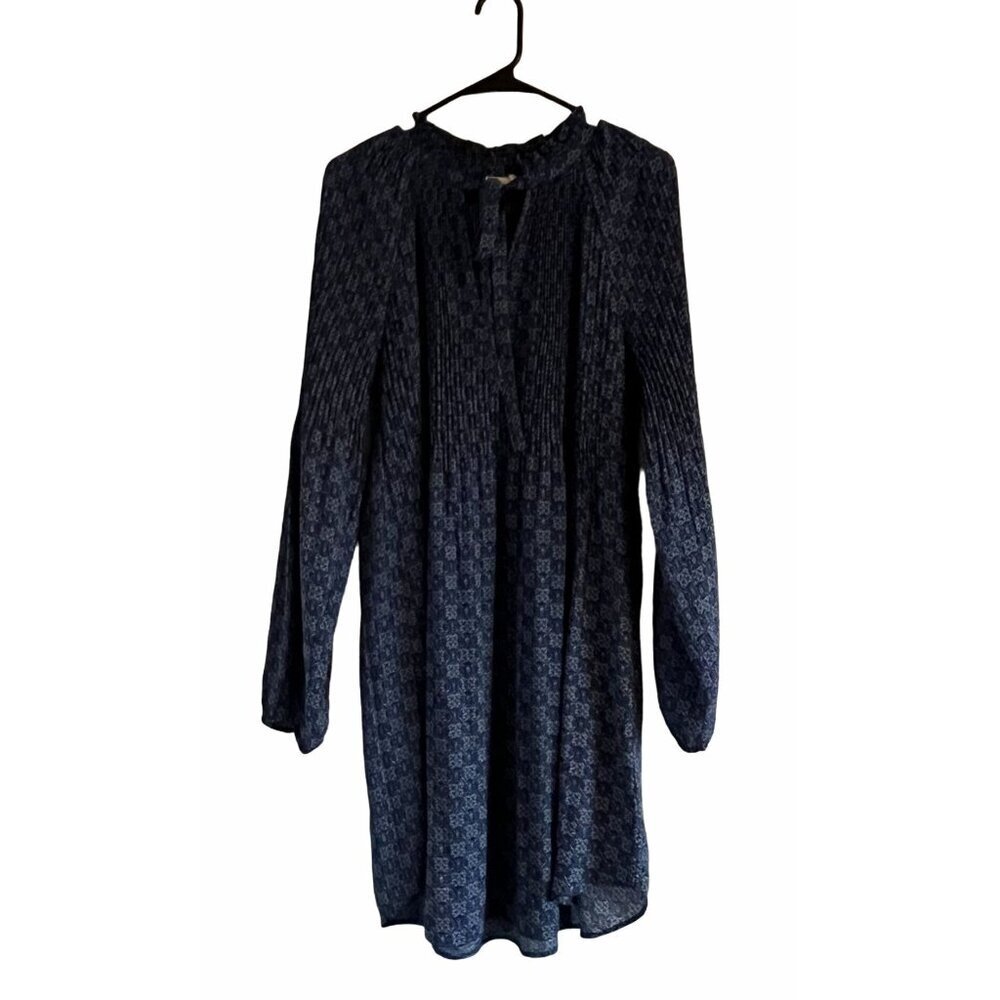 Anthropologie Meadow Rue Smocked Babydoll Dress Balloon Sleeve Blue‎ Geometric M